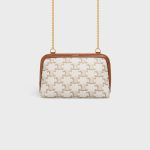 CLUTCH WITH CHAIN IN TRIOMPHE CANVAS AND LAMBSKIN WHITE/TAN